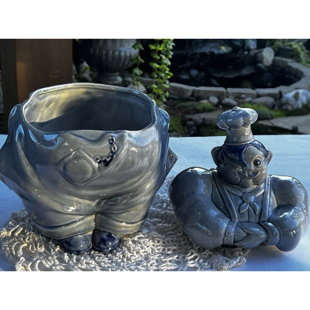 Vintage 1940's Red Wing Pottery Chef Pierre Cookie Jar *Rare Blue Color